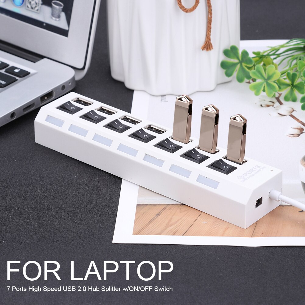 7 Ports High Speed USB 2.0 Hub Splitter Adapter w/ON/OFF Switch for Laptop plug USB device small size The on / off switch ac