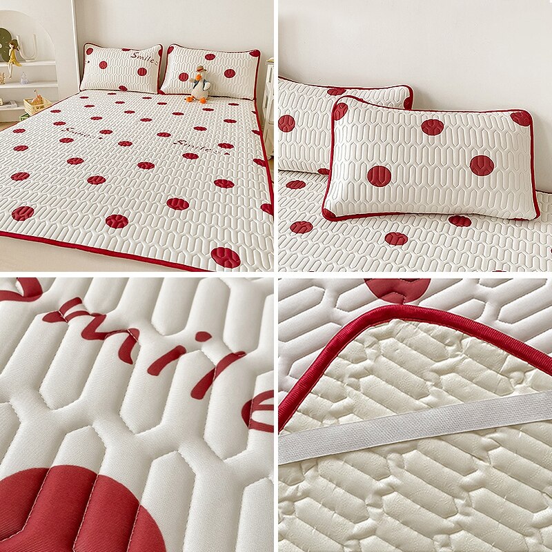 Ins Cute Latex Mattress Cover Set Girly Heart Air Conditioning Soft Mat Foldable Machine Washable Bed Mat Cool Bed Cover