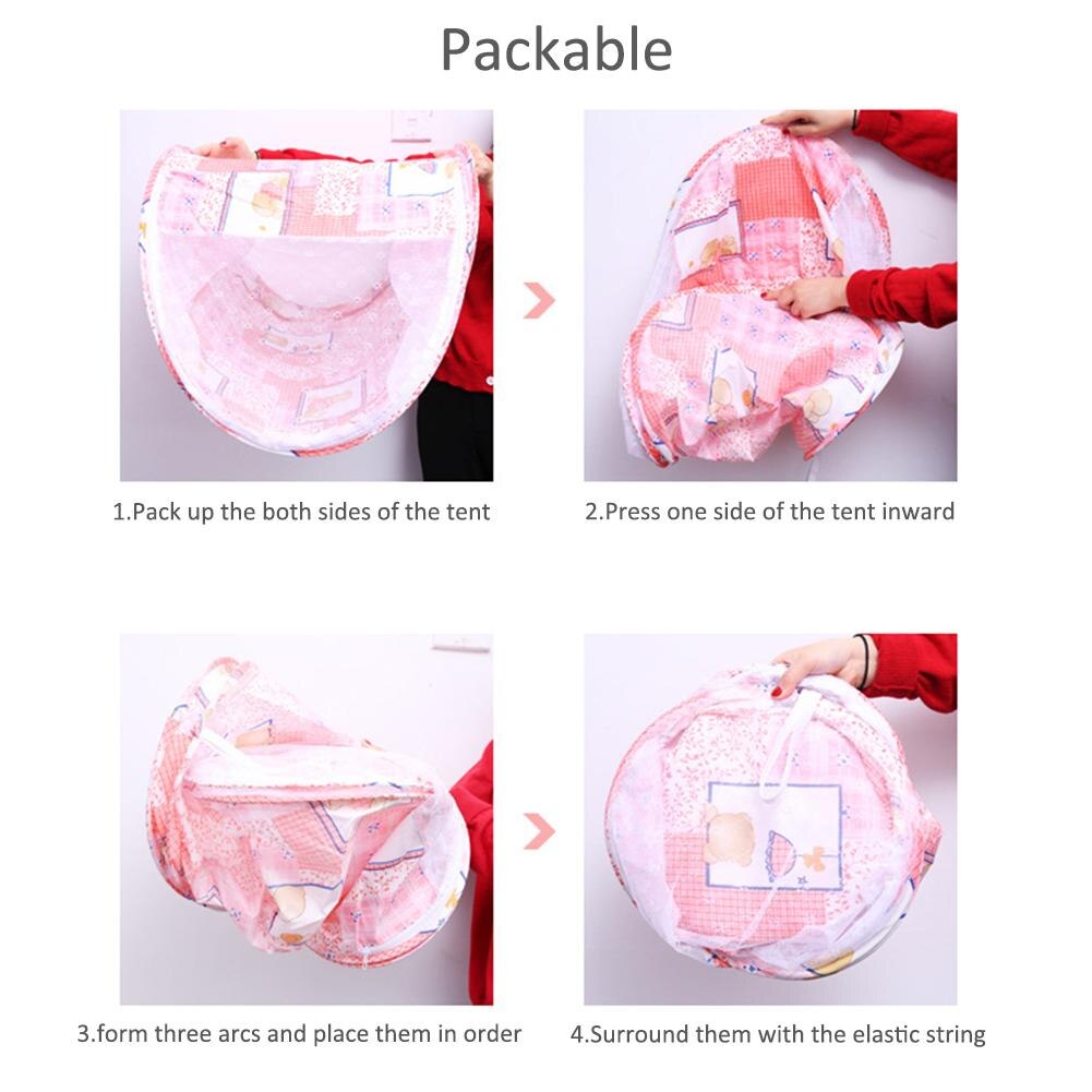 Pink Collapsible Infant Mosquito Net Cartoon Pattern Ship-shaped Baby Mosquito Net With Zipper Baby Children Bedclothes