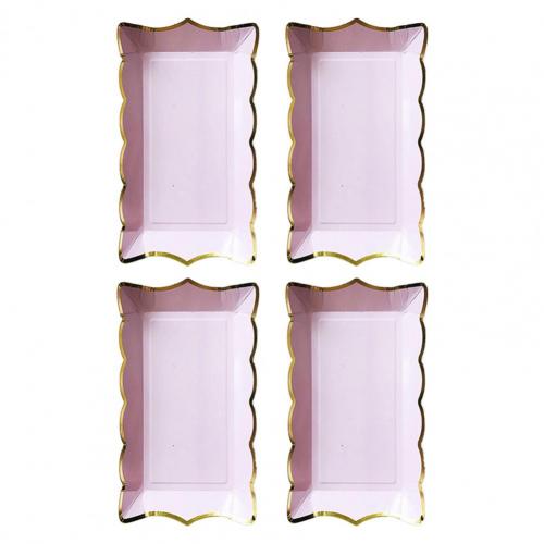 4Pcs/Set Simple Thin Disposable Plate Delicate Craft Convenient Usage Rectangular Cake Fruit Disposable Plate: Purple