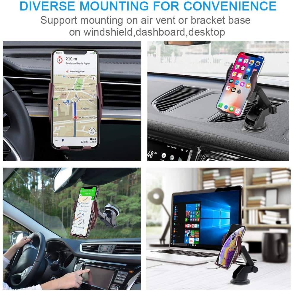 15W Wireless Car Charger Mount - Infrared Induction QI Fast Charging Station for iPhone 12 11 XS X 8