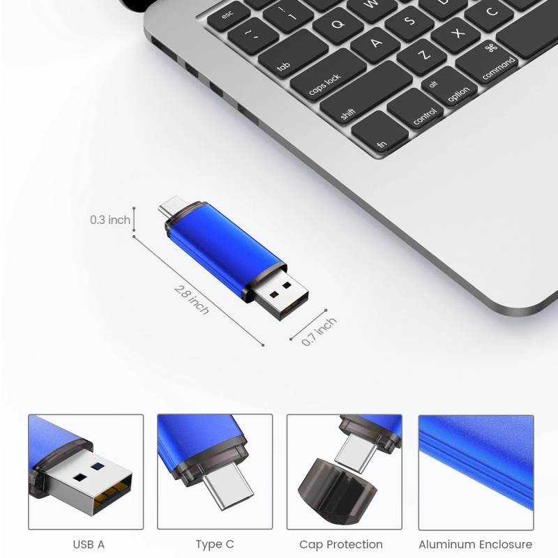128GB Type C Flash Drive 2 in 1 OTG USB 2.0 + USB C Memory Stick for Backup