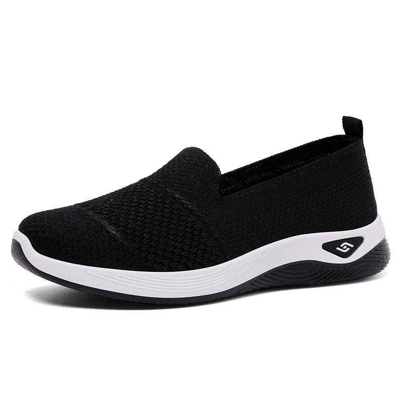 Zapatos para caminar sin cordones de punto transpirable para mujer, cómodas zapatillas informales antideslizantes, mocasines ligeros con plataforma suave para mujer: Negro / 37