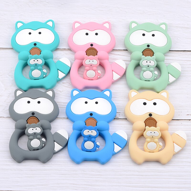 Raccoon Silicone Teether 1pc Silicone Beads Soft teether DIY Baby Teething Toys Necklace Accessories Infant Chew Toys