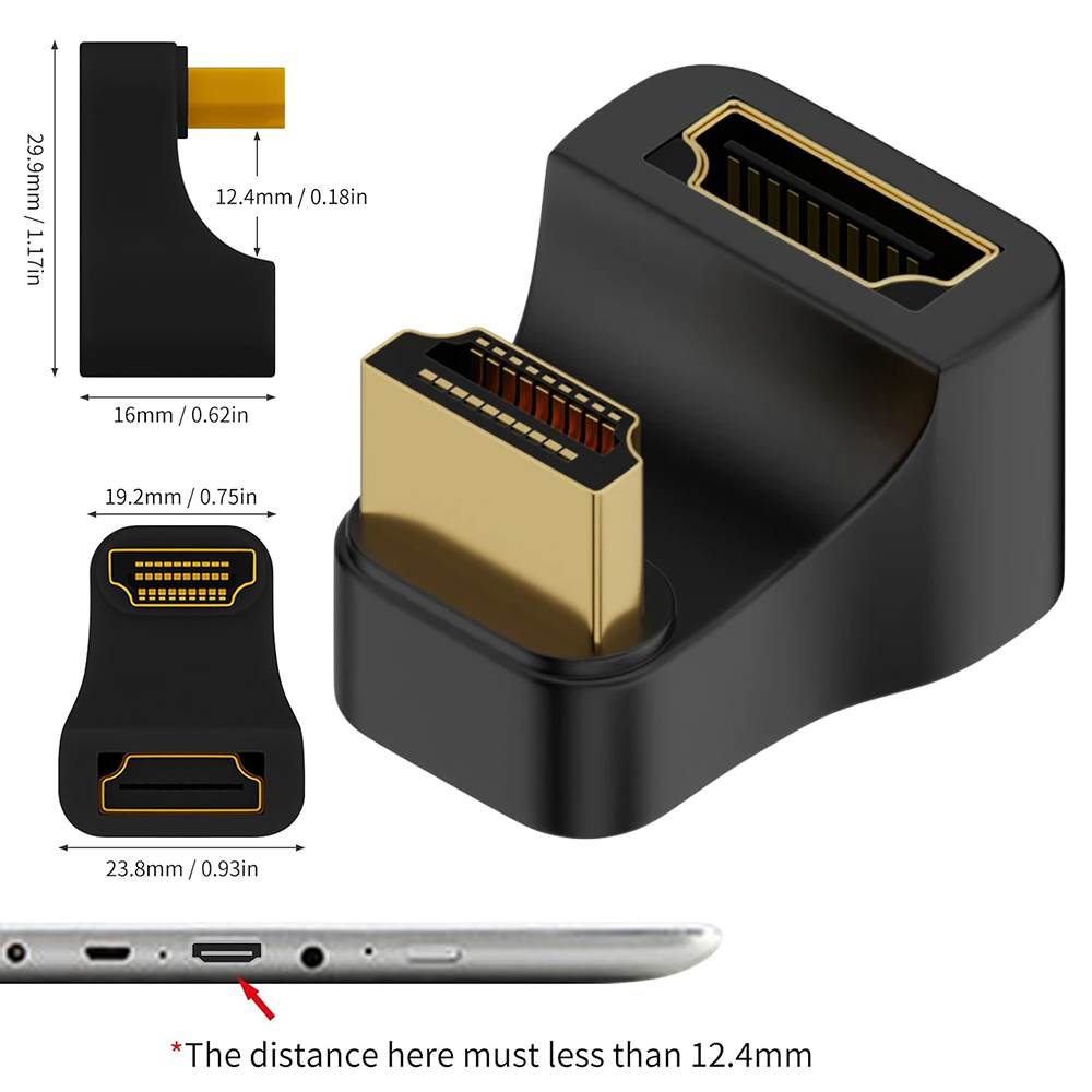 Adaptadores compatibles con HDMI en forma de U UHD 8K, convertidor extensor Mini-HD a HD de ángulo arriba y abajo para Monitor, tableta, videocámara y portátil: Blanco / 1 metro