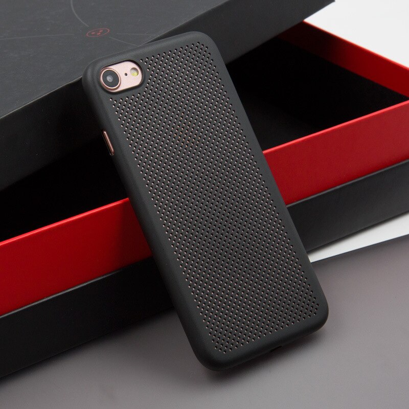 Heat Dissipation Breathable Cooling Case For iPhone 7 8 PLUS Hollow hole Cover Ultrathin PP: for iPhone 8 / Transparent  black