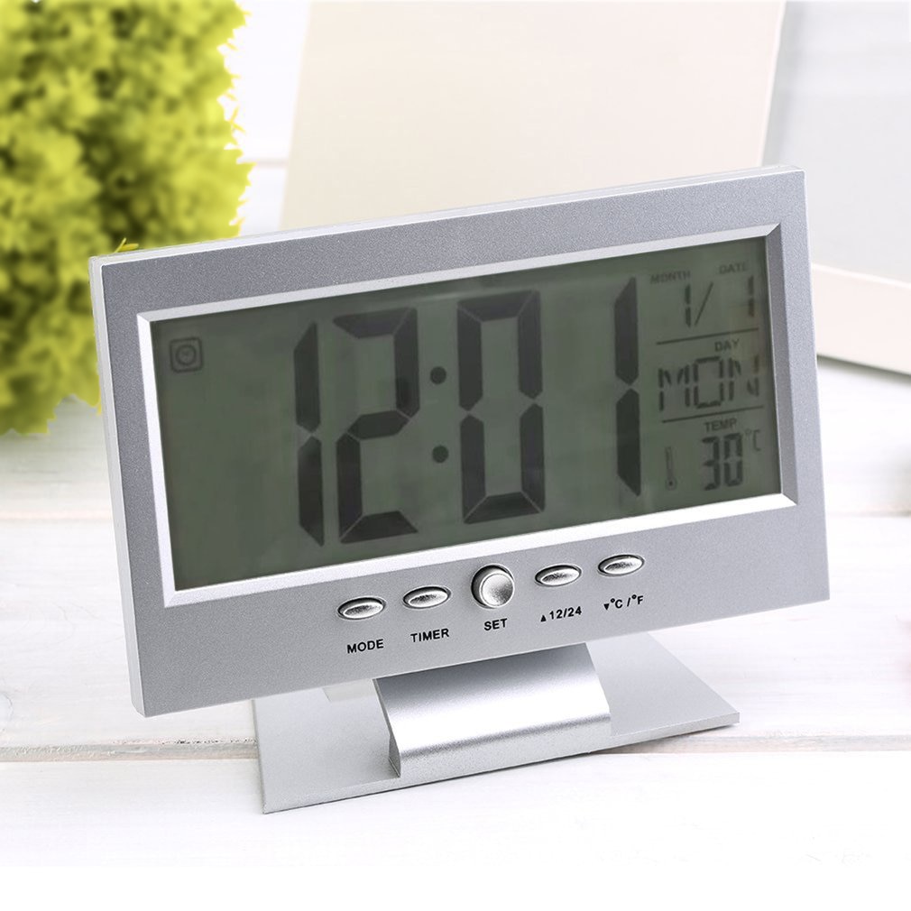 Voice Control Digitale Klok Back-Light Led Tafel Klok Weer Monitor Kalender Met Thermometer Bureauklok