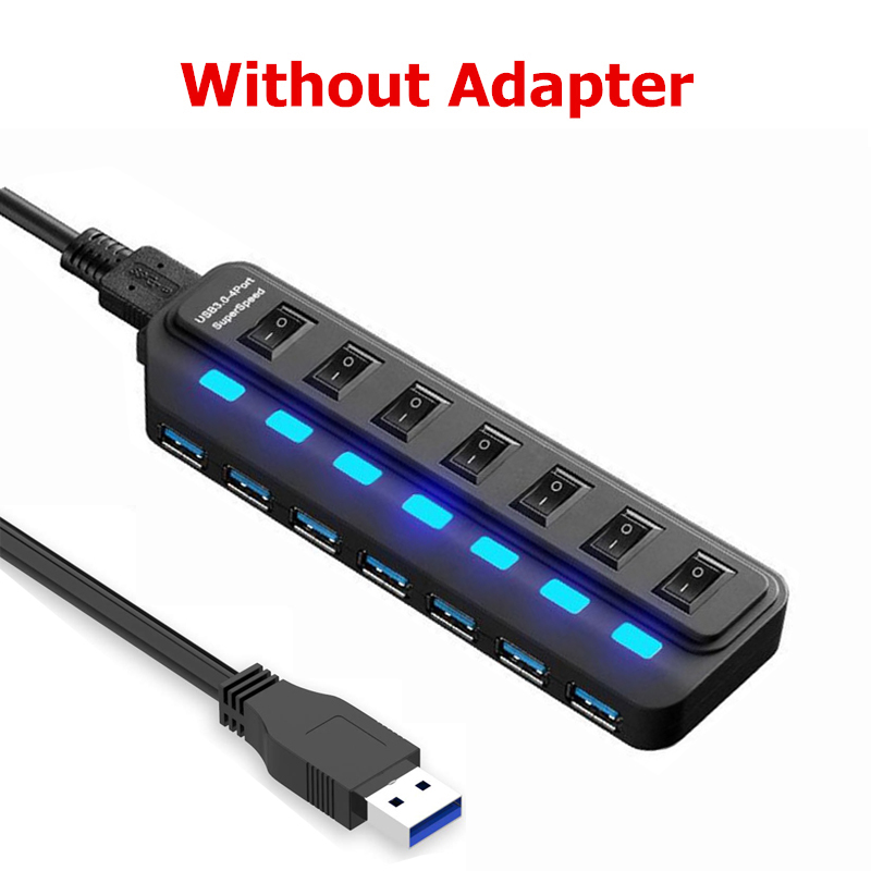 USB HUB 3.0 4 7 Poorten met Schakelaar LED Meerdere USB Splitter US/EU/AU/UK power Adapter voor Laptop PC Computer Accessoires: 7 Ports no adapter