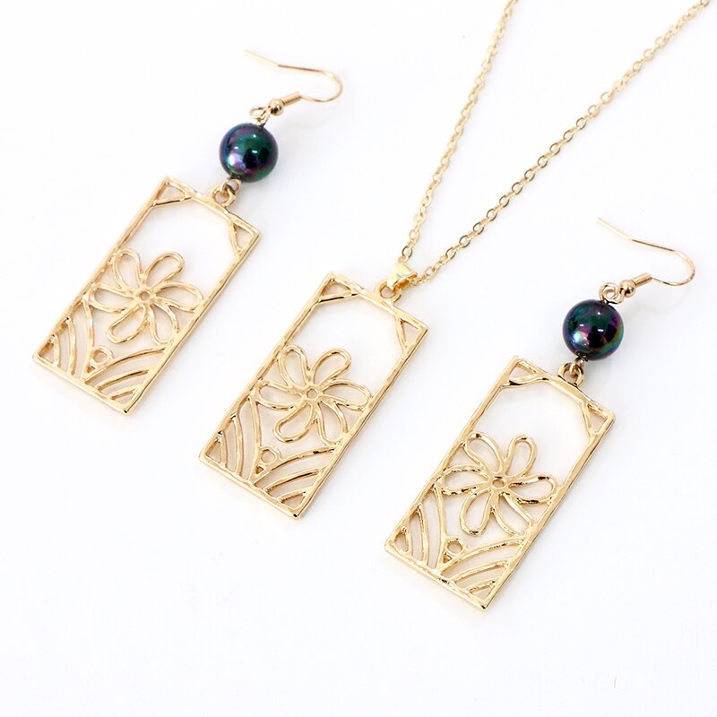 Say Hello Polynesian Hawaiian Samoa Marshall Glass Bead Pearl Marshallese Tribal Plumeria Necklace Earrings Jewelry Set: Default Title