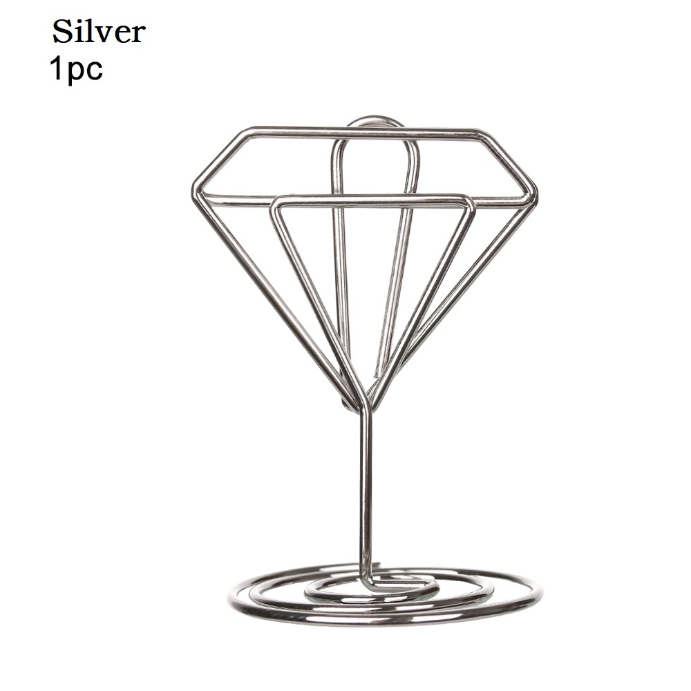1/3/5Pcs Metal Heart Diamond Shape Clamp Place Card Holder Photo Clip Table Number Stand for Wedding Party Desktop Decor: Type2-1pc--silver