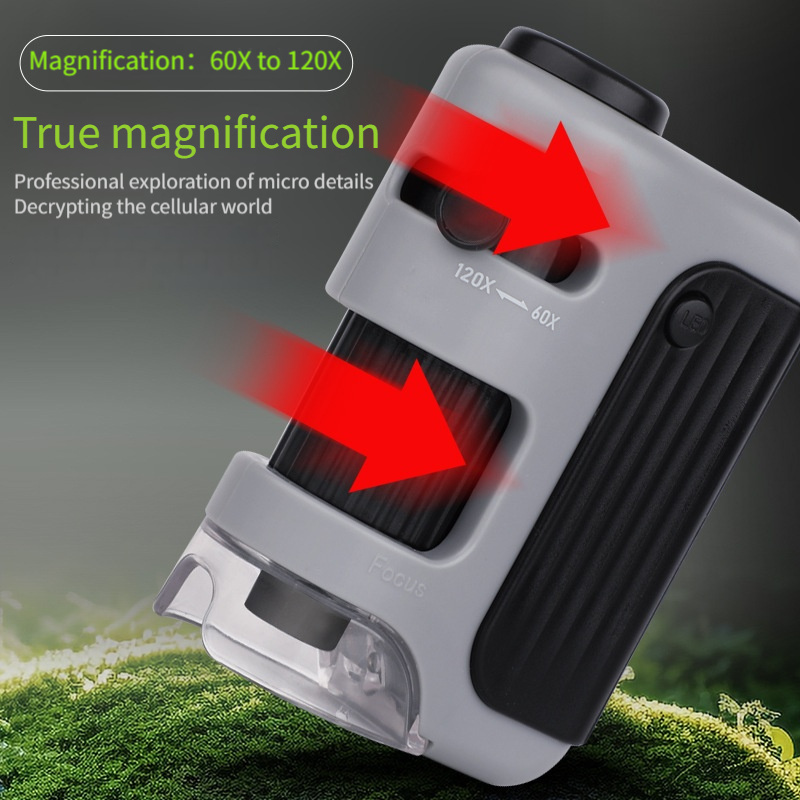 60-120X Portable microscope Outdoor handheld zoom microscope Non spherical optical lens Equipped with LED lights and UV lights A
