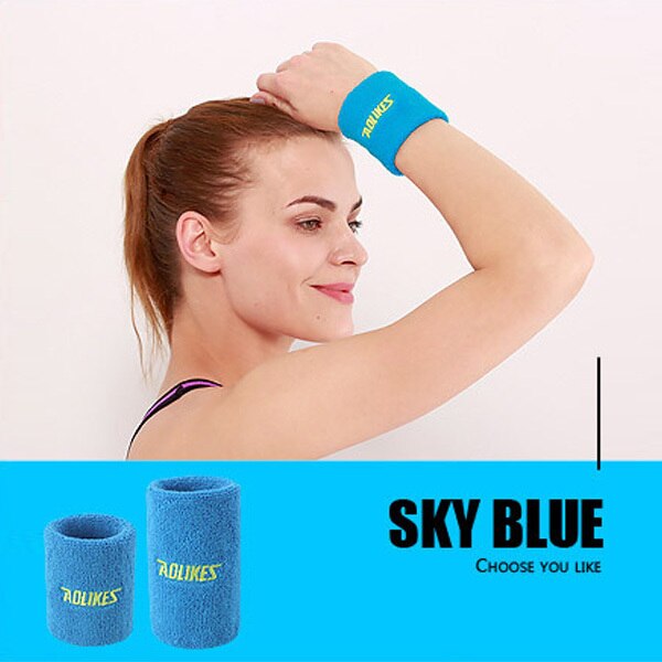 Men Women Sport Fitness Absorb Sweat Support Bracers Wrister Protector Exercise Running Power Soft Comfortable Cuff Wrist-band: Sky Blue