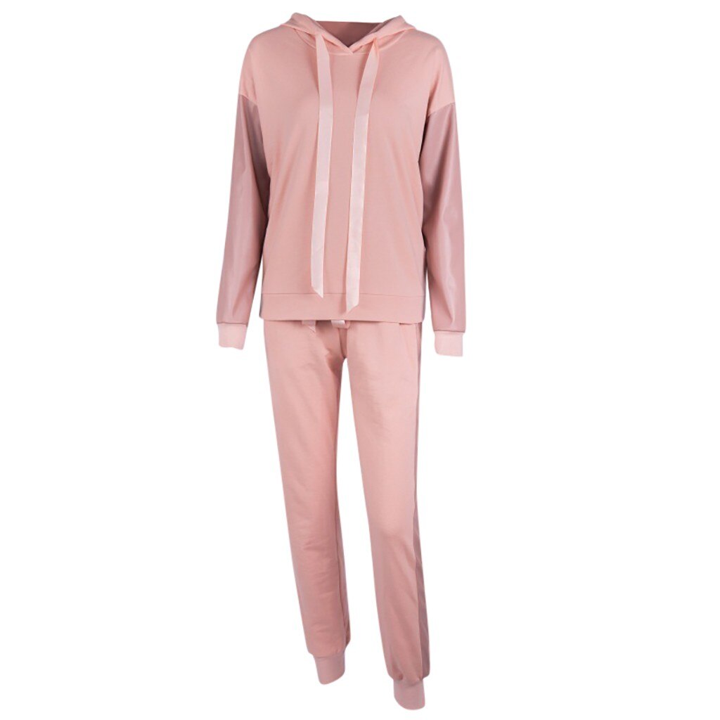 Ladies Solid Tracksuit Women Set Top Pants Suit Female 2 Piece Set Women Hoodies Pant Clothing Set Warm Newest Clothes#3: XL / Roze
