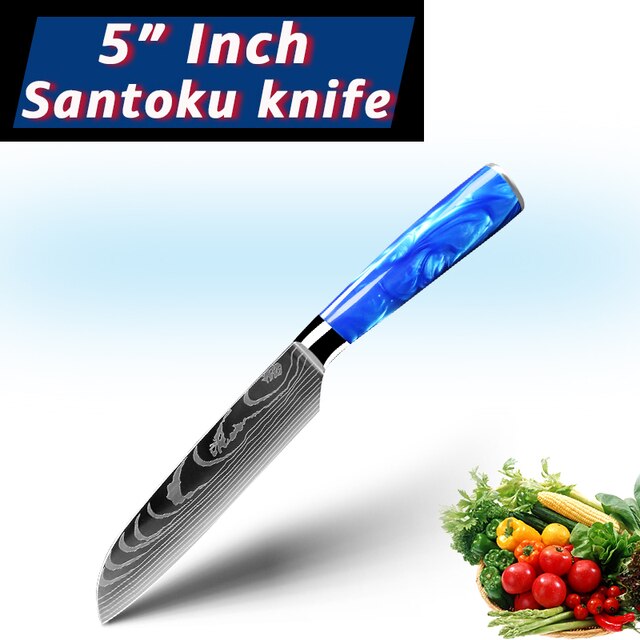 Kitchen Chef Knife Santoku Japanese Knife 7CR17 High Carbon Stainless Steel Damascus Drawing Meat Vegetable Knives: 5 inch Santoku knife