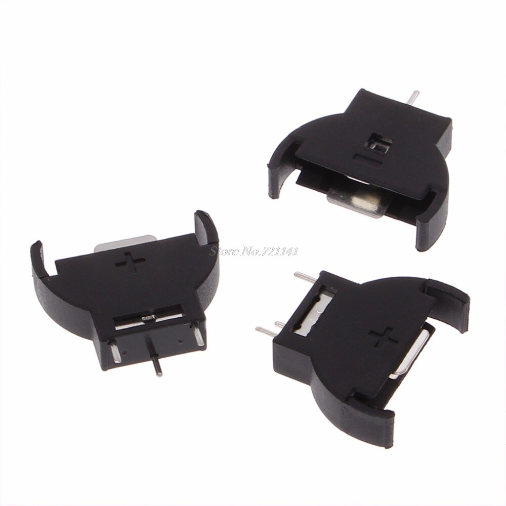 Soporte botón para batería, carcasa de plástico CR2032, pila de botón, soporte de tomas, 3V, 3 pines, color negro, 20 Uds.
