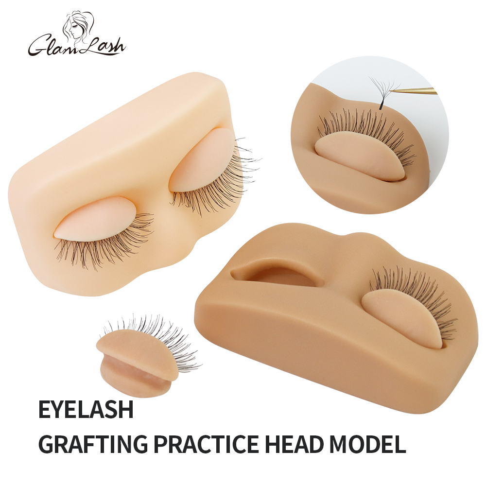 GLAMLASH Mini Peitsche eben Modell Kopf Übungs-Wimpernverlängerungs-Trainingskopf mit abnehmbaren Ersatz-Augenlidern