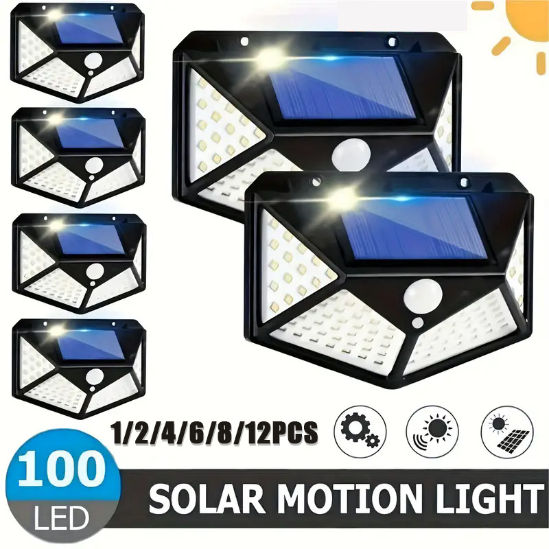 Applique Murale Solaire à 100 LED, 4 Côtés, avec Détecteur de Mouvement, Imperméable, pour Jardin, Cour Extérieure, 1 à 12 Pièces