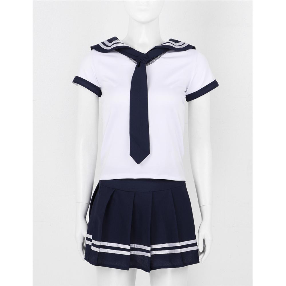Disfraz de Cosplay para mujeres y adultos de 3 uds., uniforme de marinero, camiseta de manga corta con Falda plisada y corbata