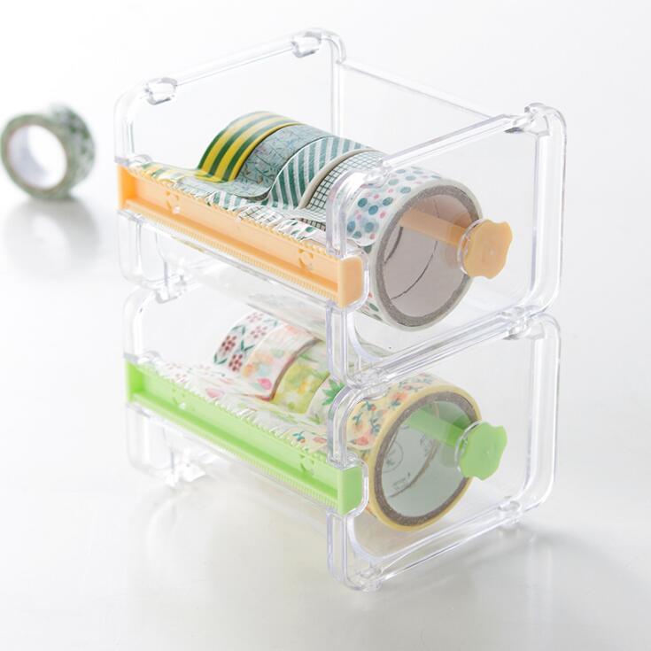 Praktische Transparante Plastic Plakband Dispenser Office Desktop Tape Houder Met Tape Cutter