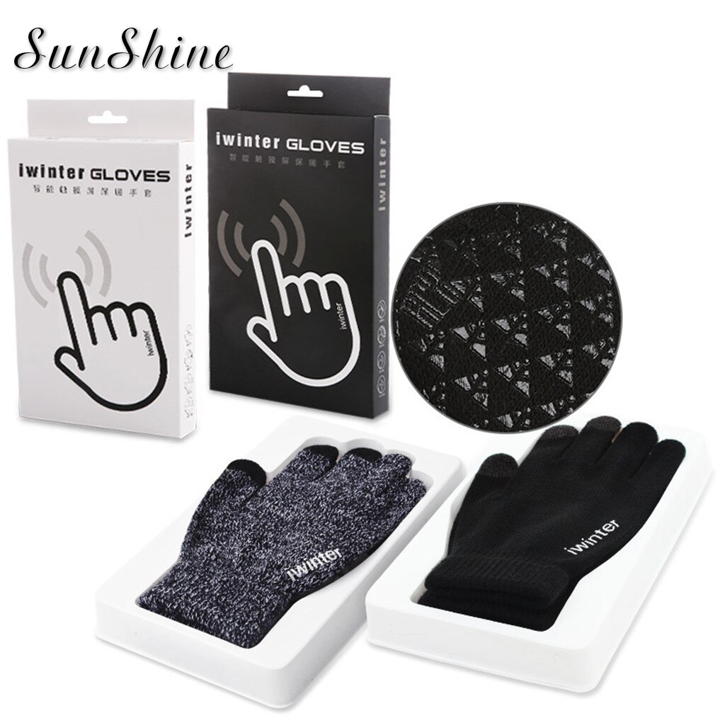 Letter Winter Gloves Women Men Knitted Gloves Thermal Touch Screen Black Gloves Men Mittens Thermal Knit Warm Glove