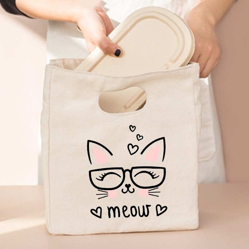 Borsa da pranzo portatile con stampa gatto carino nuova borsa termica termica Tote Cooler borsa Bento Pouch contenitore per la cena borsa per alimenti per la scuola: Q00147-TBBG-C