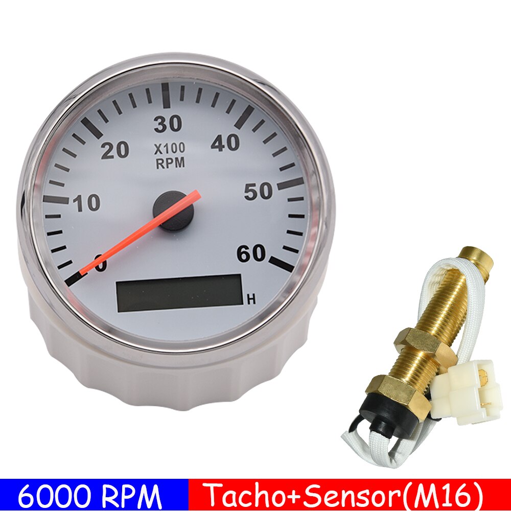 3K 4K 6K 8K RPM Tachometer-lehre Tach Sensor REV Zähler mit Stunde Meter 85mm benzin Diesel 12V 24V Rot Hintergrundbeleuchtung Anzeige: WS 6KRPM with M16