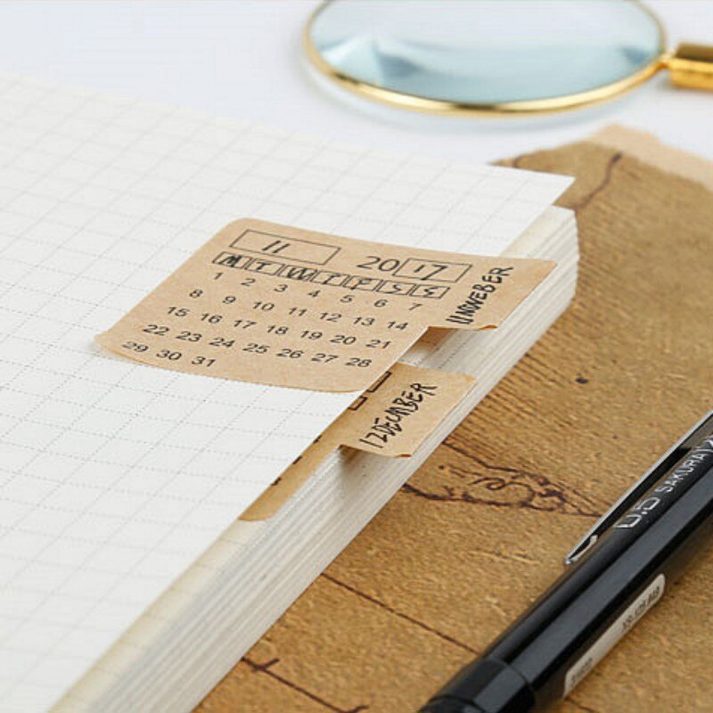 2pcs Year Calendar Sticker Notebook Index Monthly Category Sticker Planner Accessories Slip Sheet Kraft paper 2020BV