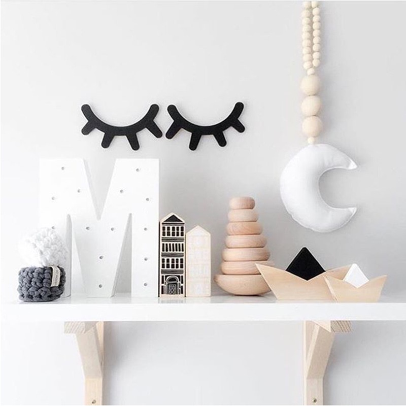 Een Paar Nordic Stijl 3D Wimpers Houten Wimper Muurstickers Kinderen Babykamer Achtergrond Muurstickers Home Decoratieve