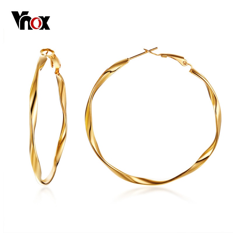 Vnox Trendy Grote Hoepel Oorbellen Voor Vrouwen Goud Kleur Earing Rvs Cirkel Oorbellen Vrouwelijke Sieraden Oorbellen