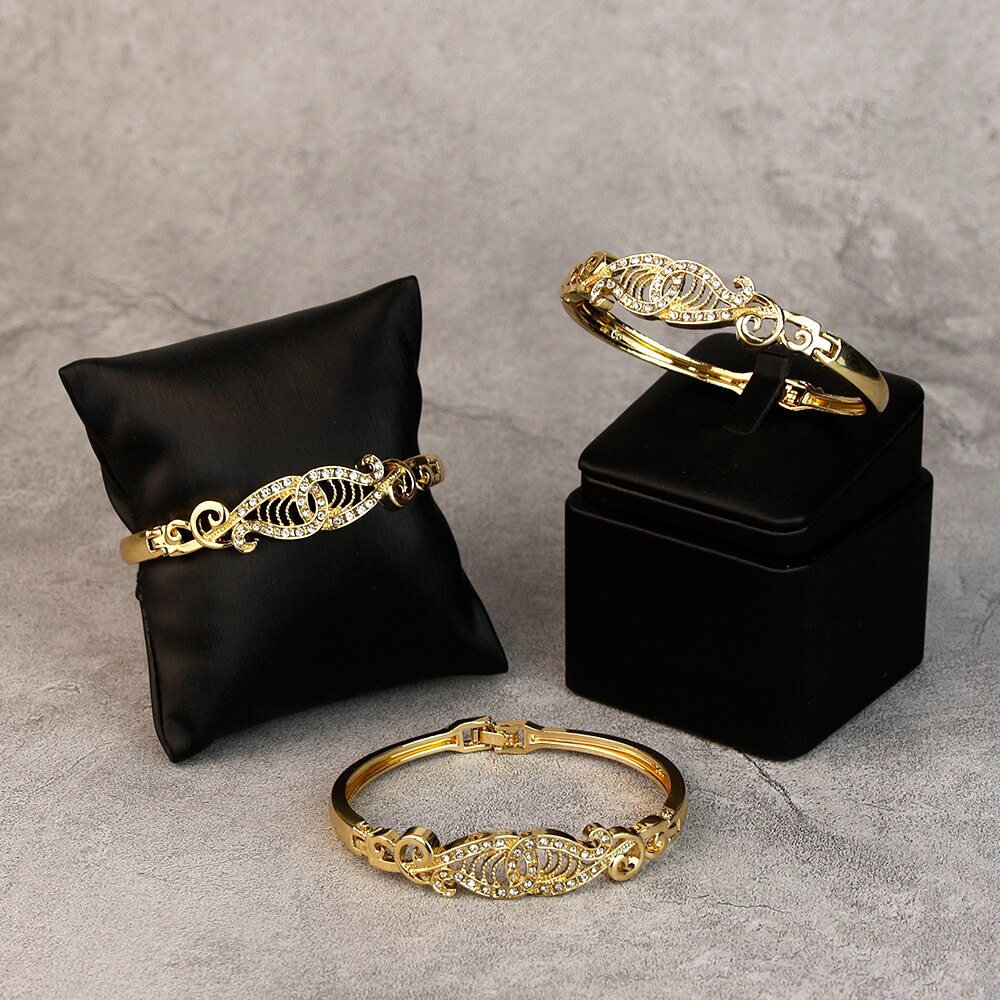Sunspicems 3 stk guld armringe sæt rhinsten dame side åbne manchet armbånd marokko kaftan smykker arabisk bryllup børn