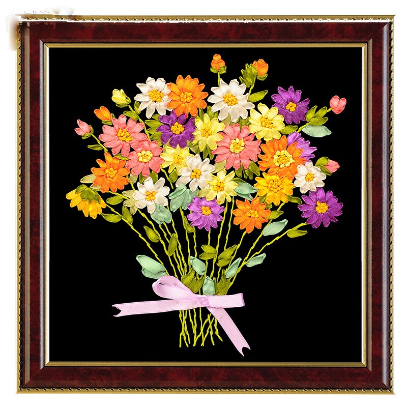 1 Pc Diy 3D Pastorale Lint Borduren Beginner Handwerken Bloem Bordado Broderie Borduurring Aguja Magica Para Bordar