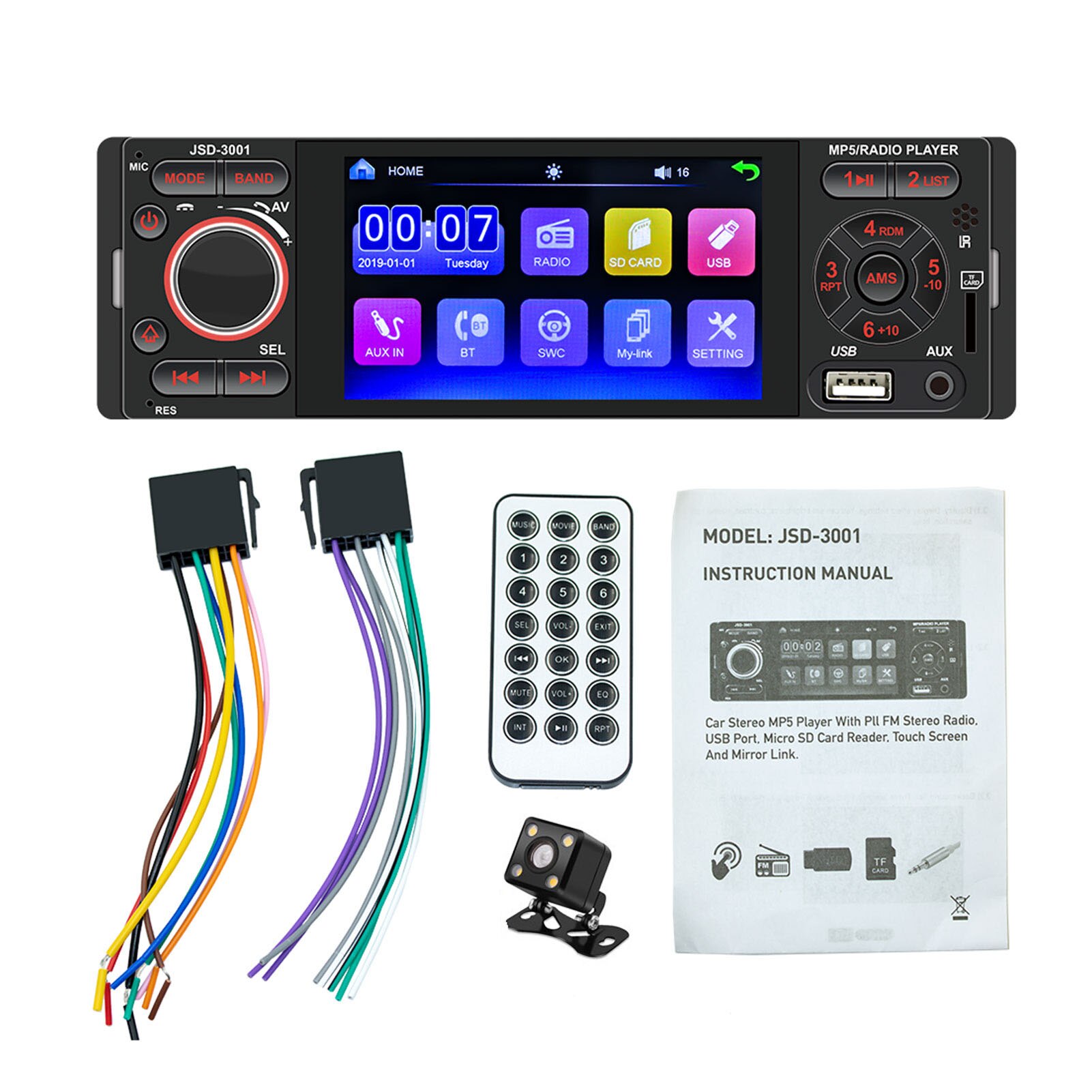 4.1 Inch Capacitive Screen Bluetooth Stereo Touch Screen Radio Support IOS And Android System Mirroring Connection Rear View: With Camera