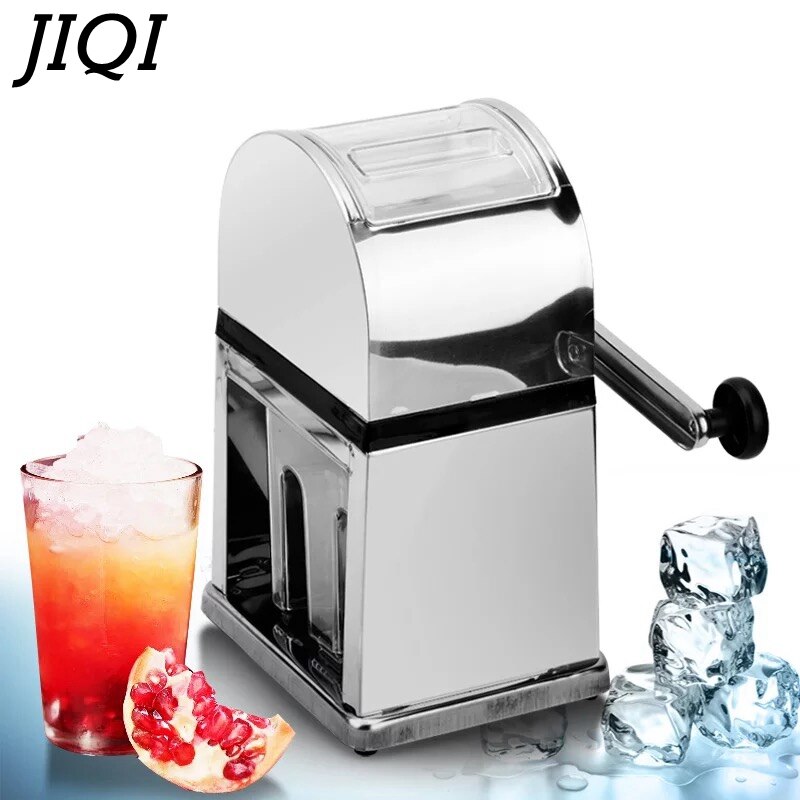 JIQI Stainless Steel Manual Ice Crusher Mini Ice shaver Chopper Manual Snow Cone Smoothie Maker Ice Block Breaking slush Machine