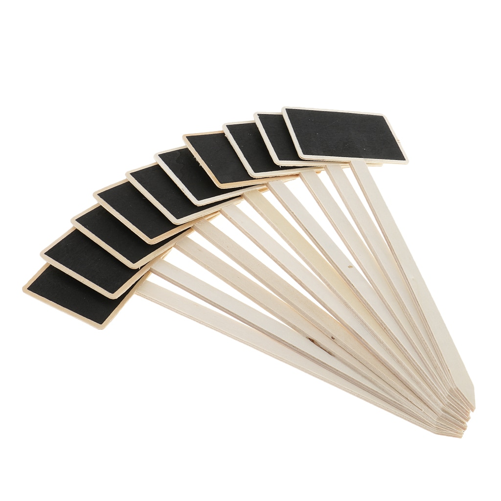 10pcs Wooden Mini Blackboard Chalkboard Rectangle with Stand Stake Stick Table Number Sign Message Memo Board
