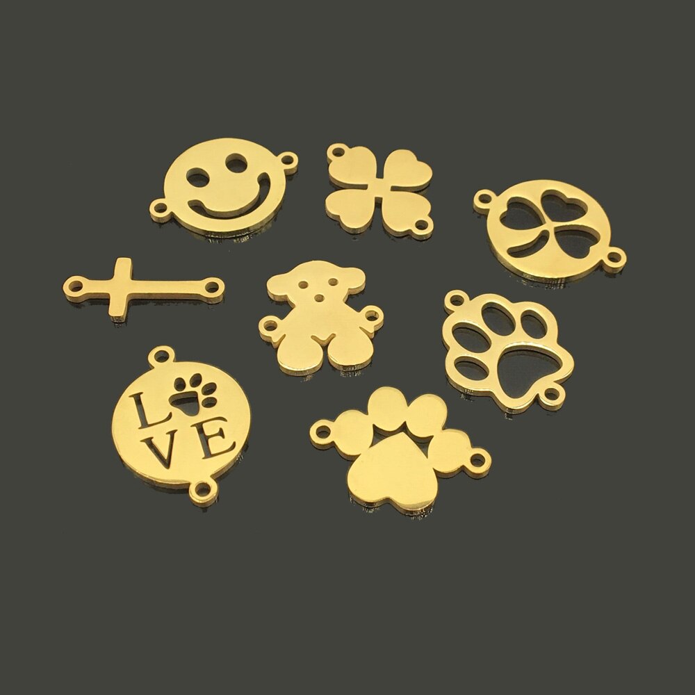 10pcs Dois Buraco Urso Colar de Ouro Pulseira de Aço Inoxidável Charme para DIY Fazer Jóias