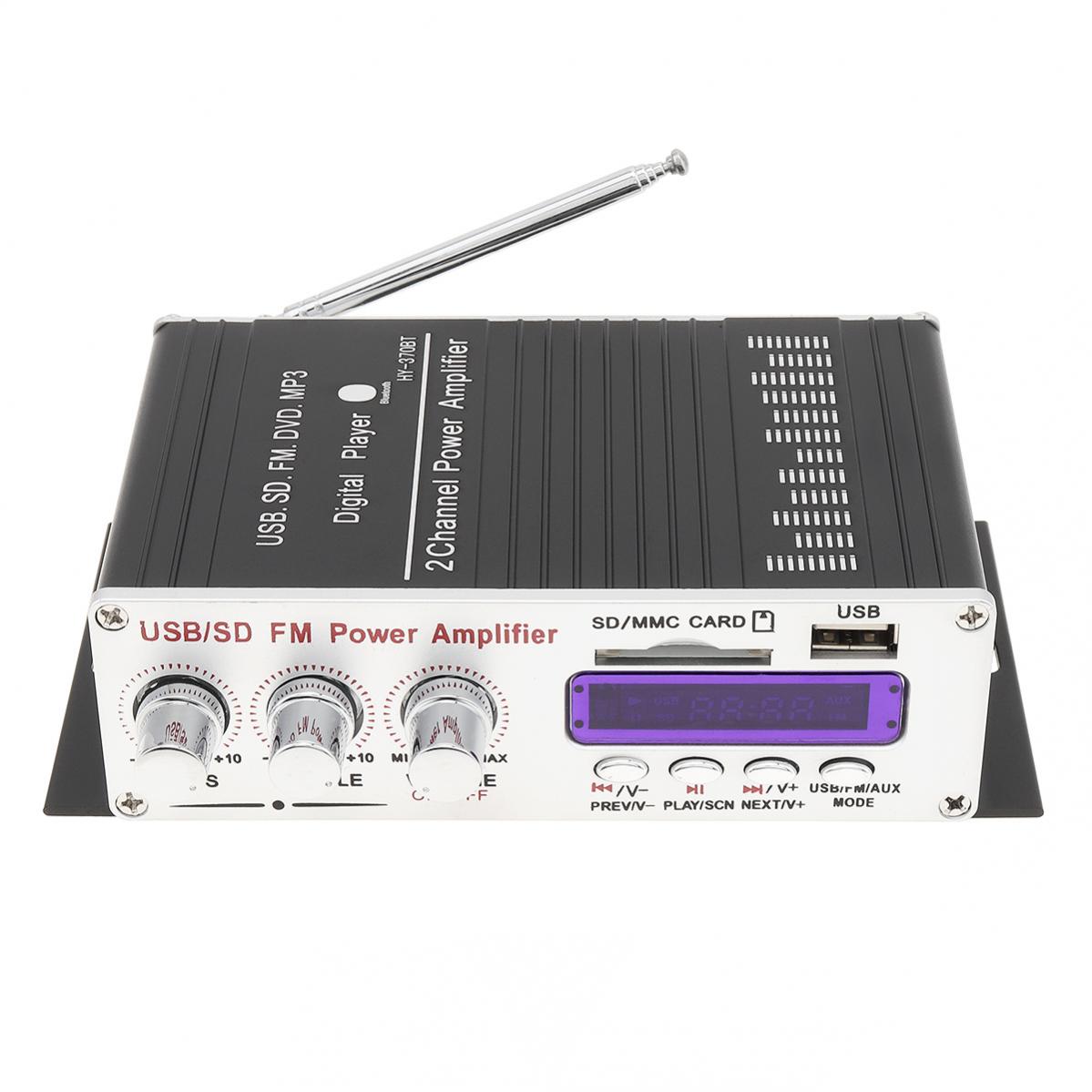 370BT HIFI Car Audio Amplifier Bluetooth Remote Control 2 Channel Sound High Power Amplifier SD USB MP3 FM Radio Digital Player