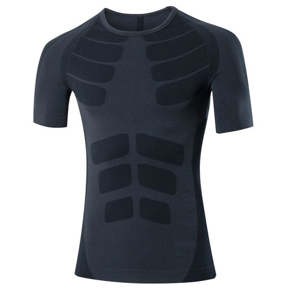 Men Summer Quick-dry Tight Breathable Sports Shirt with Short Sleeve Round Neck MC889: Black / XL