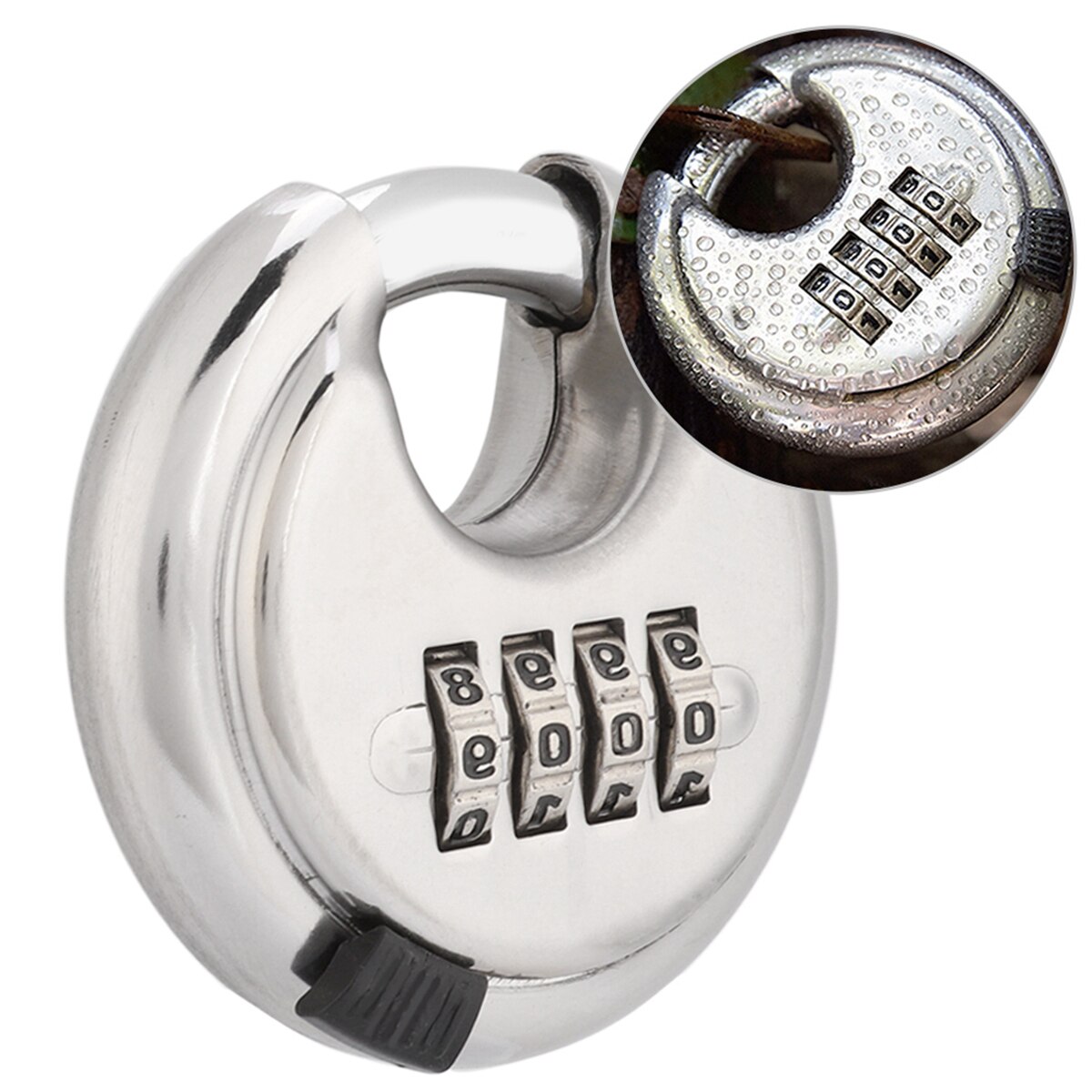 4-Dial Combination Lock Password Round Padlock Key Stainless Steel Password Locks For Outdoor Warehouse Fences