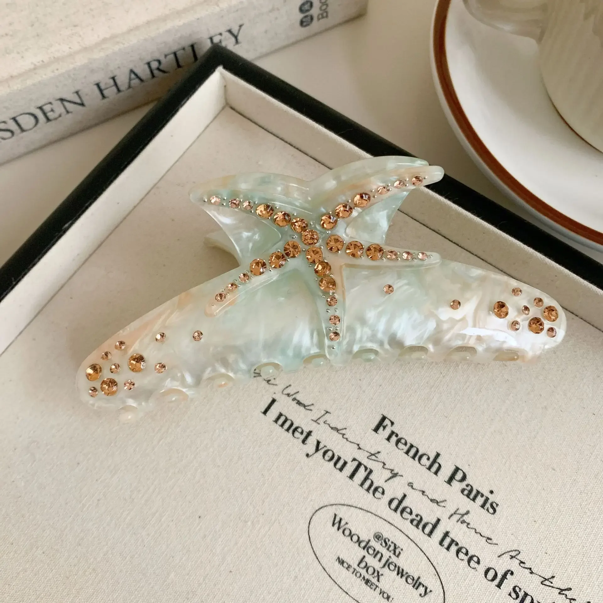 YHJ-garra para el pelo de estrella de mar para mujer, pinza para el pelo de acetato con diamantes de imitación, joyería de vacaciones, pinzas para el pelo, accesorios para el cabello: YELLOW
