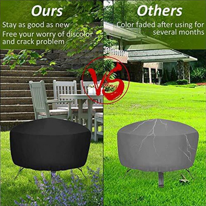 Waterproof Patio Fire Pit Cover Black UV Protector Grill BBQ Shelter Outdoor Garden Yard Round Canopy Furniture Covers
