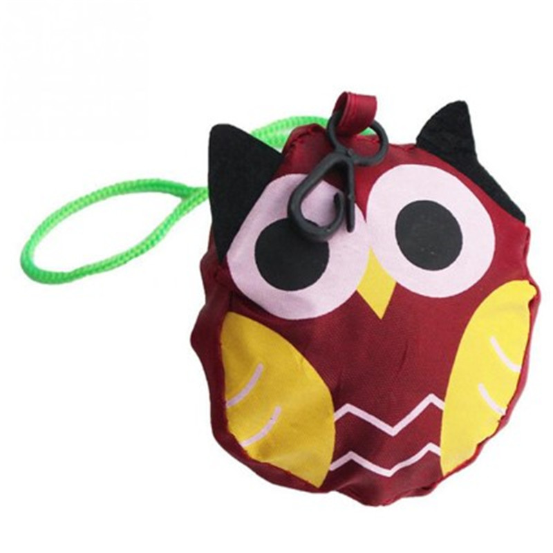 Cute Animal Owl Shape Folding Shopping Bag Eco Friendly Ladies Foldable Reusable Tote Bag Portable Travel Shoulder Bag: Red