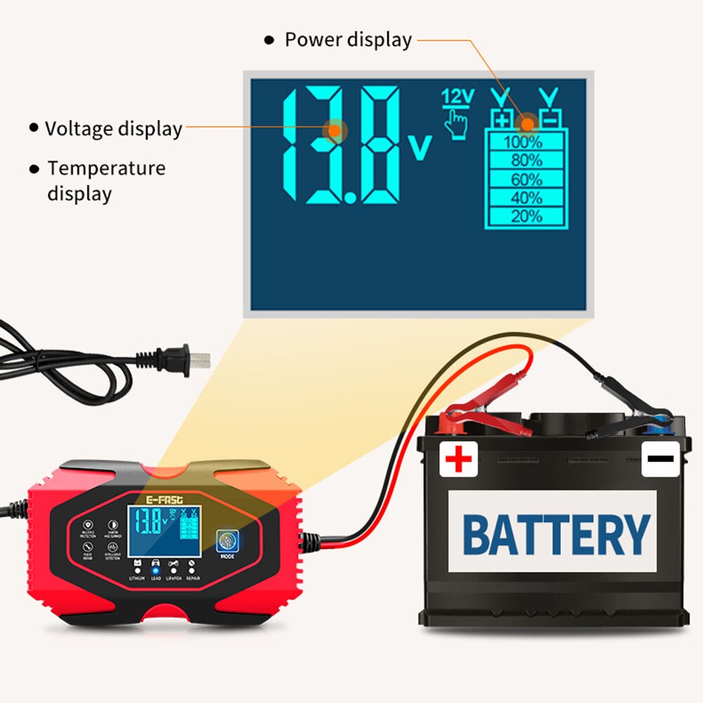 Touch Screen 12v Digital LCD Display Car Battery Charger 24v Full Automatic Power Puls Repair Chargers Auto Battery Terminal