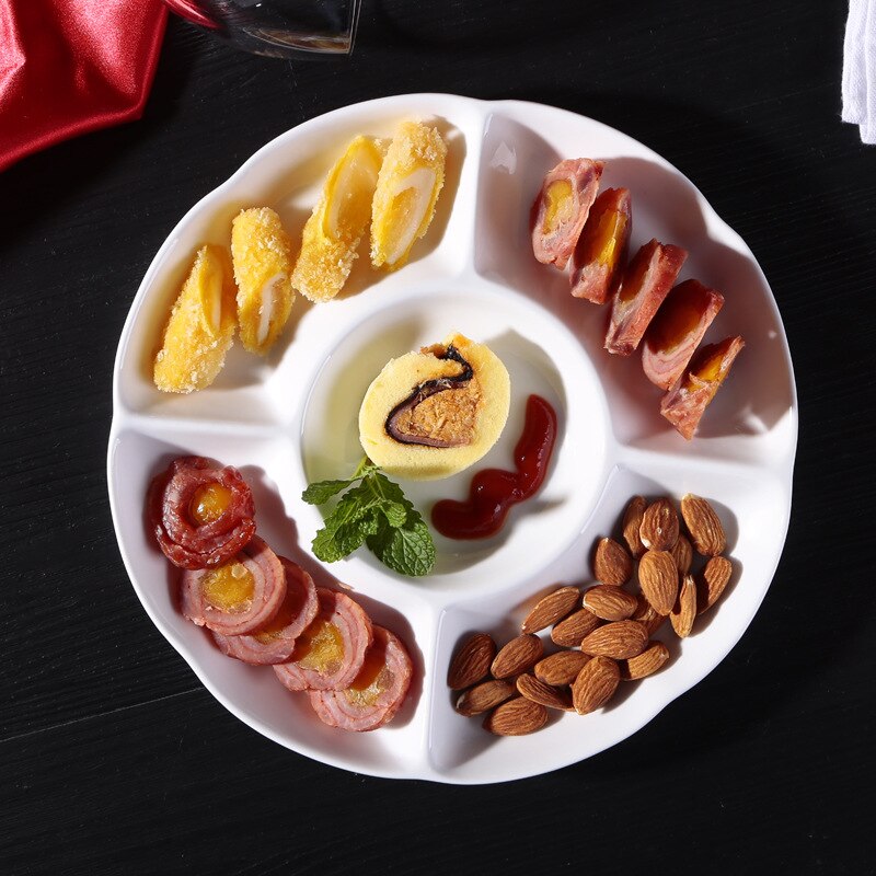 Five fruit plate multi-grid fruit assortment plate dried fruit brine pure white ceramic plate hotel division rice meal
