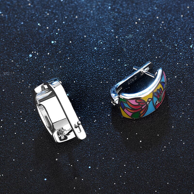 like Colorful phoenix Enamel Earrings For women 925 Sterling Silver fine Stud Earrings Party Jewelry DIY