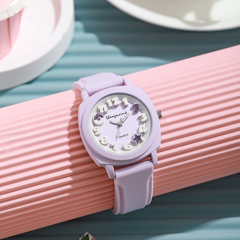 Reloj de mujer con esfera árabe 3D de , relojes cuadrados con banda de silicona de Color caramelo