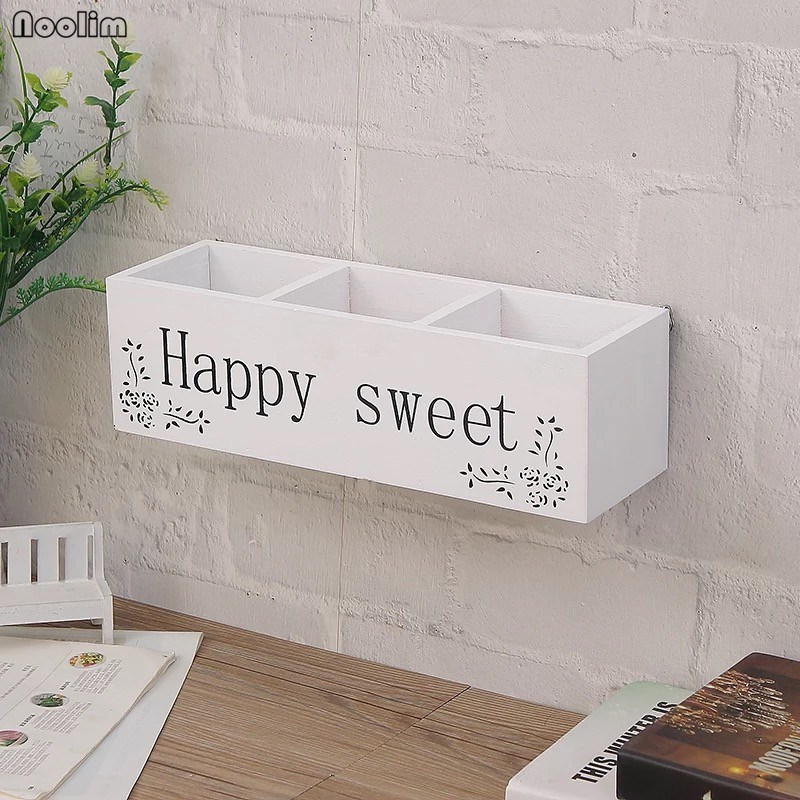 NOOLIM Retro Solid Wood TV Remote Control Storage Rack Sundries Storage Box Living Room Multi-grid Wall Hanging Wooden Holder: E
