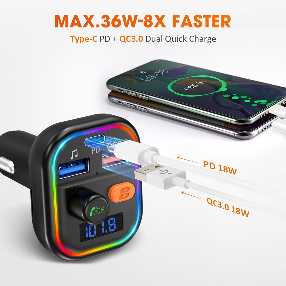 VicTsing – transmetteur Bluetooth 5.0 FM BH438, adaptateur sans fil avec PD et QC3.0, double Charge rapide, récepteur Audio rvb pour voiture