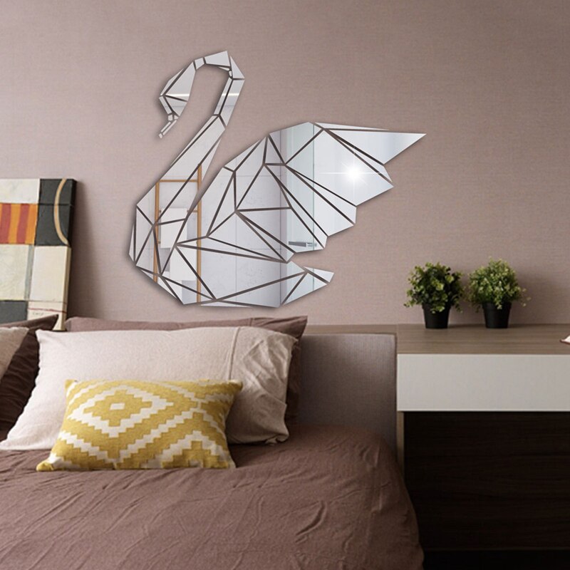 3D Spiegel Muurstickers Geometrische Zwaan Acryl Spiegel Sticker Muurstickers Voor Slaapkamer Woonkamer Achtergrond Muur Home Decor