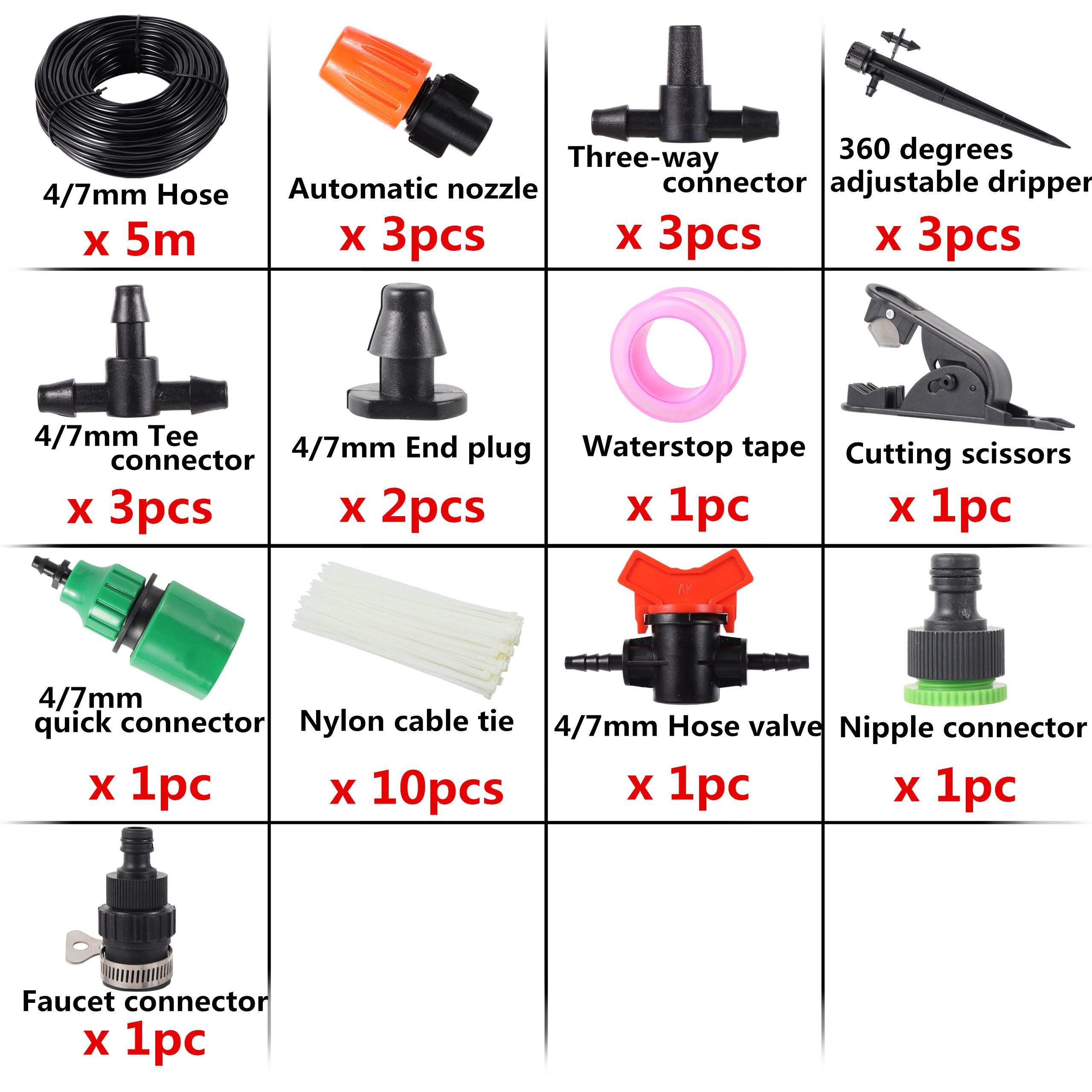 Garden Irrigation Misting System Sprayer Kit Cooling Dust Removal Atomized Landscaping Nozzle Kit 5/10/15/20/25m 4/7mm Hose: 5m kit