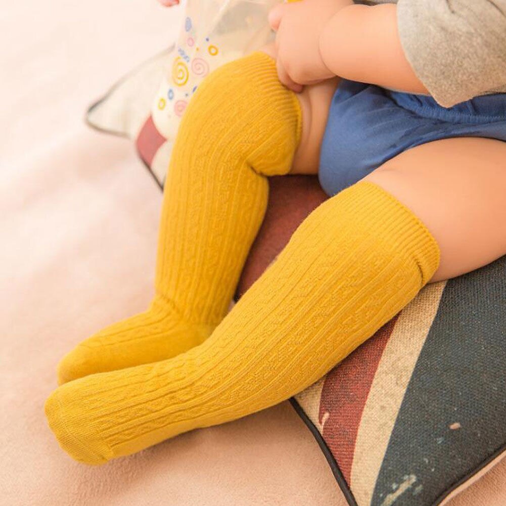 Nette Jungen Mädchen Strümpfe Baumwolle Stirped Kleine freundlicher Knie Hohe Strumpf Baumwolle Baby Kleinkind Bein Warme Strumpfhosen: Gelb / 24M